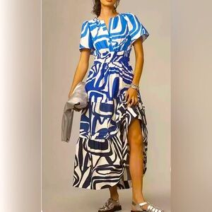 Anthropologie Blue and White Maxi Dress
